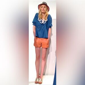 Trina Turk Grapefruit lamb leather shorts sz 2